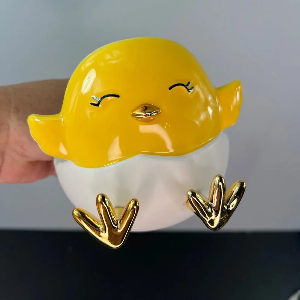 NEW Bath & Body Works Easter Chick Single Wick Candle Holder Yellow Gold White